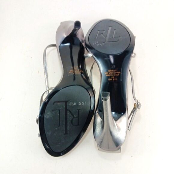 LAUREN Ralph Lauren Abriella Metallic Silver Strappy 4-inch Stiletto Size 10B. - Picture 7 of 13